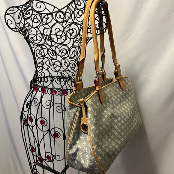 Dooney & Bourke Signature Buckle Satchel – Grey/White with Natural Trim - Picture 2 of 16